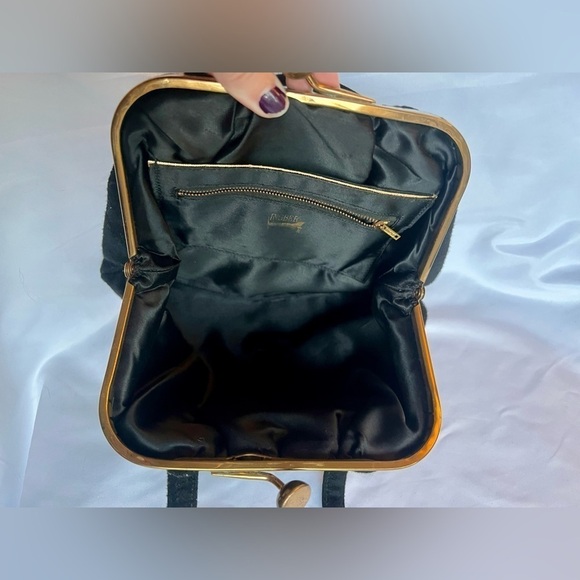 Vintage Ingber Black and Gold Felt Hand Bag - Picture 6 of 13